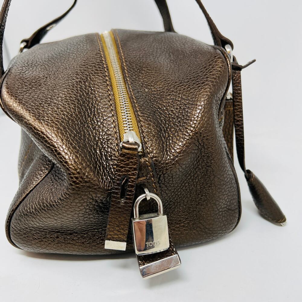 Tod's Media Giorno Pebble Leather Hobo Bag Shoulder Baguette Metallic - Picture 6 of 11